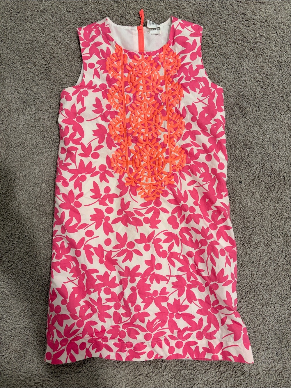 Crewcuts Sleeveless White Shift Dress with Pink Floral Print & Orange Embroidery